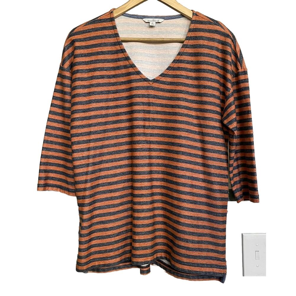 LL Bean Signature Top V-Neck Nautical Stripe Knit Boho Womens S
